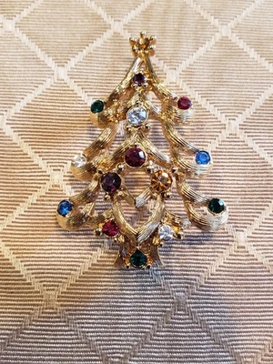 Broche prendedor árbol de Navidad Monet vintage pedrería multicolor tono dorado usado en excelente estado Foto 1 de 4