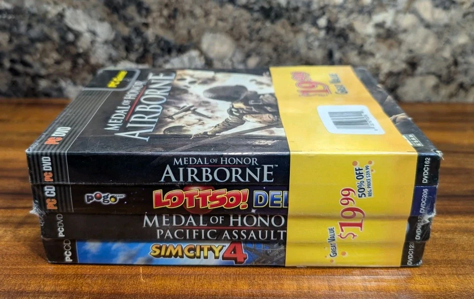 Medal of Honor Airborne, Pacific Assault, Lottso! Deluxe & Sim City 4 Sealed PC - Image 1 of 4