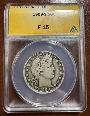 1909 S Barber Half Dollar F15 ANACS 50c - Image 1 of 4