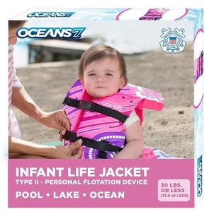 New Oceans 7 Infant 30 Lbs Pink Life Jacket Type II PFD Coast Guard Approved - Picture 1 of 4