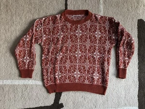 Vintage 80er 90er Cabin Creek Damen Strick Pullover Sweater M Made USA Orange/Weiß - Bild 1 von 3