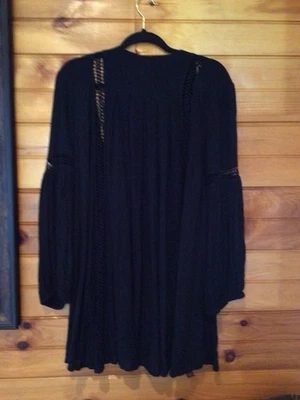 Free People FP Beach Crochet Black Dress Swimsuit Cover Up Long Sleeve XS - Image 1 of 4