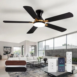 52" Modern Ceiling Fans with Lights and Remote Control/APP 5 Blades Black Low... - Picture 1 of 9