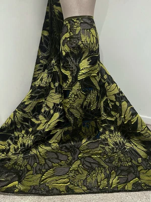 Green Black Metallic Brocade Organza Fabric 58” Width Sold By The Yard - Image 1 of 4