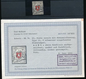 1850 SVIZZERA POSTE FEDERALI 2 1/2 ROSSO E NERO CERTIFICATO E. RELLSTAB F/3494 - Imagen 1 de 1