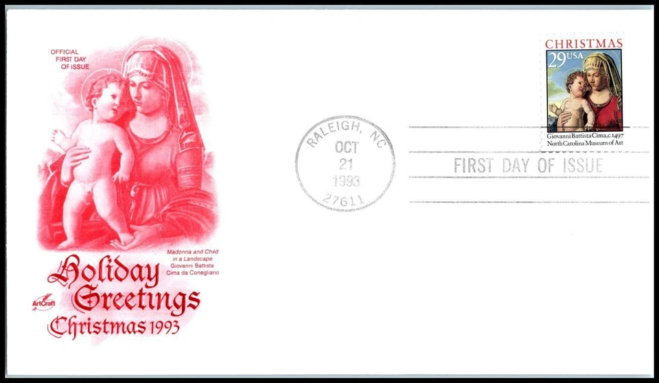 1993 Madonna and Child Sc 2789 FDC ArtCraft cachet, Christmas Renaissance UA - Image 1 of 1