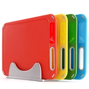 Plastic Cutting Board, Set of 4 with Storage Stand, Color Box Packed, BPA-Fre... - Picture 1 of 7