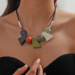 Modeschmuck Collier Kette mit geometrischen Elementen, 46-53 cm - Picture 1 of 5