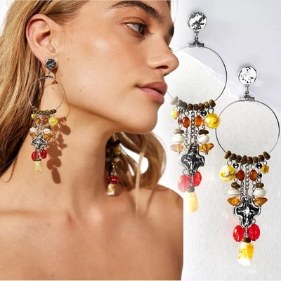 Aros Free People Lola en Plata Multi Nuevos con Etiquetas Cuelga Dijes Cruz Bohemia Boho Foto 1 de 4