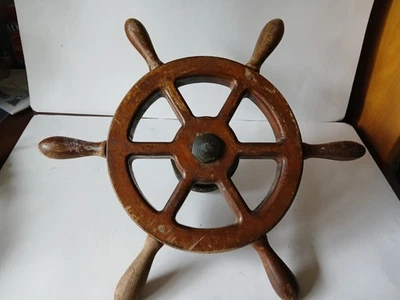 Ships wheel with steering pulleys. vintage ships wheel. ships steering equipment - Image 1 of 4