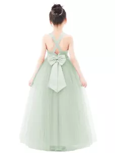 Criss-Cross Back Satin Flower Girl Dress Birthday Dress First Communion Dresses - Picture 1 of 22