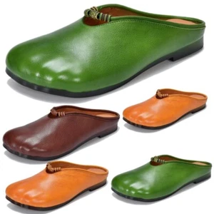 Ballets Flats Women Genuine Leather Round Toe Loafer Sandals Oxfords Soft Mules - Picture 1 of 13