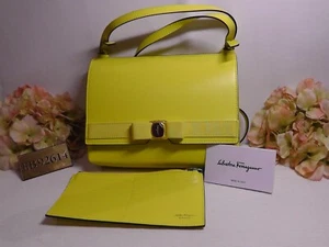 Salvatore Ferragamo CANARY YELLOW Bow Leather Shoulder Bag******$875*****NIB**** - Picture 1 of 19