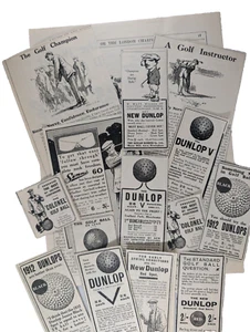 Antiguo lote de 12+ anuncios de golf de 1912 Dunlop bolas revista punch de dibujos animados originales del Reino Unido - Imagen 1 de 15