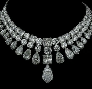 Magnificent Huge Lab-Created Sparkle White Diamonds Beautiful Luxury Necklace - Picture 1 of 4