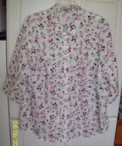 WOMAN WITHIN 2X 26/28 BUST 59" 3/4 Sleeve Button Up Collar Blouse PINK FLORAL - Picture 1 of 7