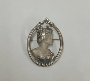 Art Nouveau Cameo Brooch Pendant Sterling Silver - Picture 1 of 6