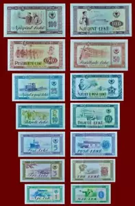 Full Set Albania Paper Money 1964, Banknotes: 1, 3, 5, 10, 25, 50, 100 leke. UNC - Picture 1 of 1