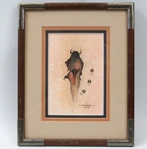 Art Menchego Small Buffalo Watercolor Painting Native American Vintage 1984 - Picture 1 of 10