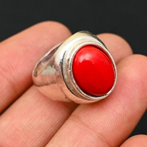 Anello uomo corallo rosso argento sterling 925 fatto a mano-dichiarazione tutte le misure BJ253 - Foto 1 di 3
