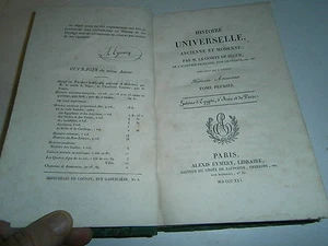 Histoire universelle ancienne et moderne comte de Ségur 1821 Egypte Asie Perse - Imagen 1 de 1