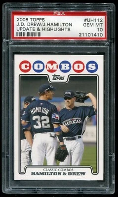 2008 Topps Updates & Highlights Combos Josh Hamilton J.D. Drew #UH112 PSA 10 - Image 1 of 2