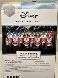 Disney Magic Holiday Mickey Minnie Blinking Led Light String Set of 8 White New - Picture 1 of 6