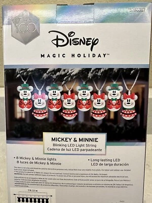 Disney Magic Holiday Mickey Minnie Blinking Led Light String Set of 8 White New - Image 1 of 4