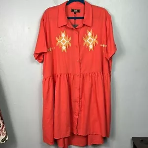 L&B Lucky & Blessed New with Tag Button Front Embroidered Mini Dress Tunic 3X - Picture 1 of 8
