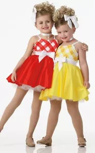 Picnic YELLOW Child X-Small Dance Costume Tap Checked Dress First Performance - Picture 1 of 3