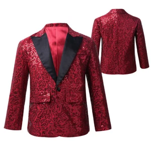 Kids Boys Coat Gentleman Blazer Sequins Jacket Stylish One Button Birthday Top - Picture 1 of 60