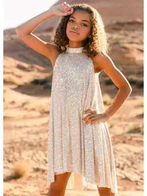 $58 Joyfolie Ellie Short Sequin Flapper Dress | Silver | Size 12 - Image 1 of 4