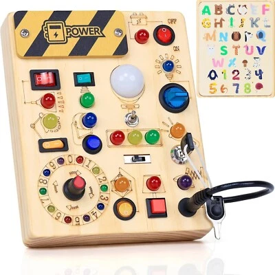 Montessori Toddler Busy Board Wooden Toys for 1-3 Years Old Sensory Toy LED - Image 1 of 4