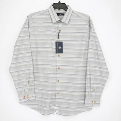 Camisa Hart Schaffner Marx Manga Larga XL Blanca Azul Negro Tostado Rayas Nueva con Etiquetas $89.50 Foto 1 de 4