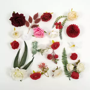37PCS Red Artificial Silk Flower Leaf Combo Set For DIY Crafts Bouquets Wreath - Picture 1 of 10
