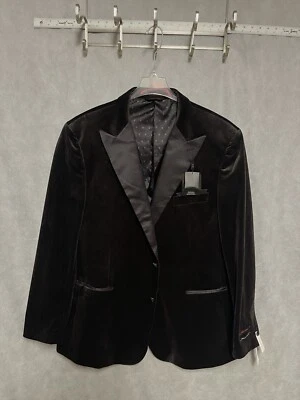 NWT Linea Uomo Blazer Men 52XL Brown 2B Velvet Smoking Cocktail Party Peak Luxe - Image 1 of 4