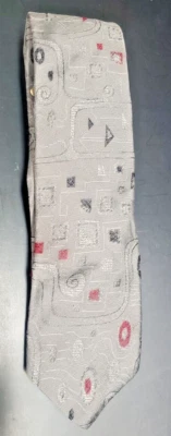 复古线性尺寸男式领带灰色红色黑色 100% 真丝美国制造 — 第 1/4 张图片