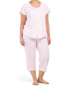 Nwt $60 ARIA Pink Striped SOFT 2 Pc Top & Capri Pants Pajama Set SIDE POCKETS 2X - Picture 1 of 3