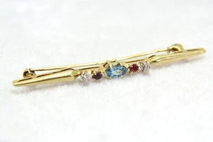 Vintage Topaz Ruby & Diamond 9ct Yellow Gold Brooch - Picture 1 of 7