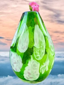 Large 10lb Hand Blown Green White & Red Studio Glass Art 13”+ Decorative Vase - Picture 1 of 10