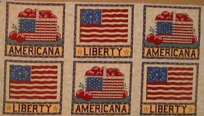 MODA Fabric - AMERICANA - LIBERTY - Patriotic  Flag - 23" PANEL - Deb Strain - Image 1 of 2