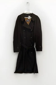Chaps Ralph Lauren Mens Trenchcoat 48R Black Lined Double Button Dark Academia - Picture 1 of 17