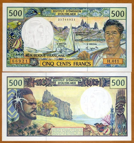 French Pacific Territories,  500 Francs ND (1992) P-1e, UNC Cover