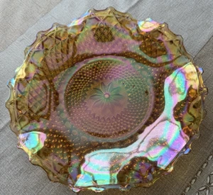 Irisierendes Karneval Glas - 10" Runde gekräuselte Platte - Gold/Bernstein - Bild 1 von 6