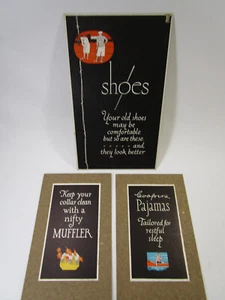 3 Vtg  ADVERTISING SIGNS CLOTHING Department STORE DISPLAY Shoes Collars Pajamas - Picture 1 of 7
