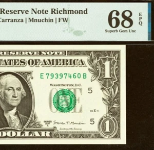 2017A 1 $ Federal Reserve Note PMG 68EPQ - Top Pop Highest Graded - EB Block - Bild 1 von 4