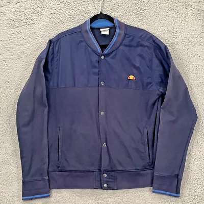 Ellesse Italia Track Jacket Men XL Blue Snap Front Knit Collar Cuffs Windbreaker - Image 1 of 4