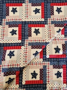 Landhaus Bauernhaus rot weiß blau Sterne Quilt Muster Material - 60" x 44 - Bild 1 von 4
