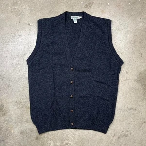 Vintage L.L. Bean Pullover Weste Herren groß Lammwolle grau Leder Knopf Strickjacke - Bild 1 von 6