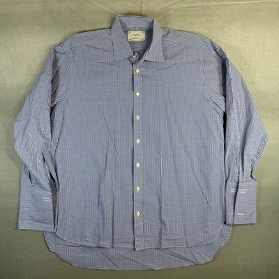 Camisa de vestir Charles Tyrwhitt para hombre 17,5/35 pulgadas azul guinga a cuadros calce ajustado francesa Foto 1 de 4